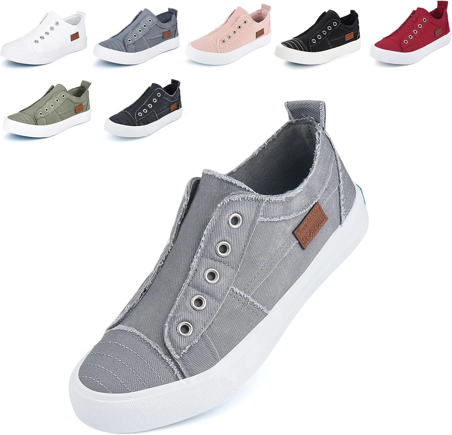 JENN ARDOR Womens Fall Slip On Fashion Sneakers No Laces Comfortable Casual Low Canvas Sneakers Flats Walking Shoes