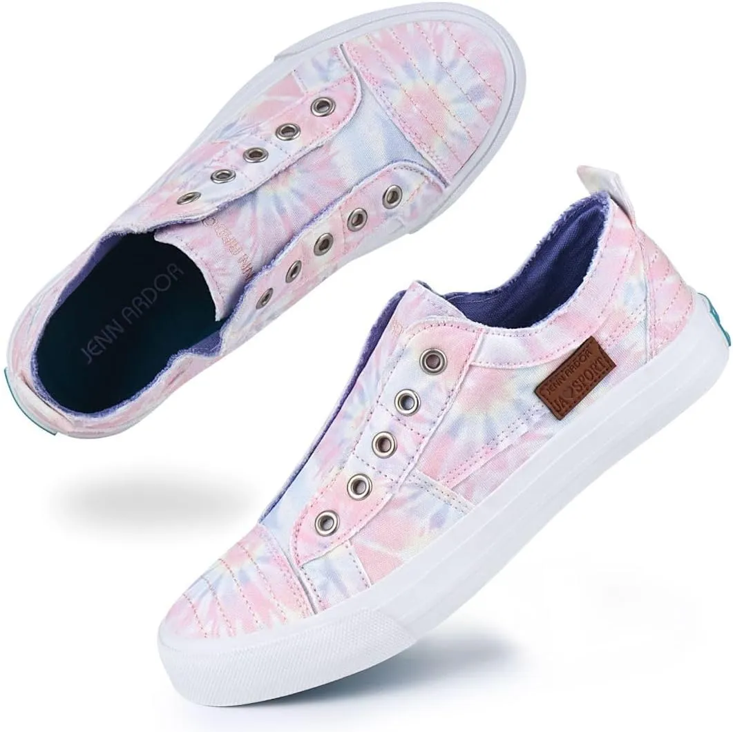 JENN ARDOR Womens Fall Slip On Fashion Sneakers No Laces Comfortable Casual Low Canvas Sneakers Flats Walking Shoes
