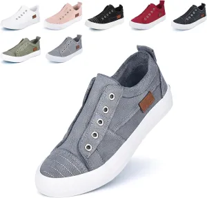 JENN ARDOR Womens Fall Slip On Fashion Sneakers No Laces Comfortable Casual Low Canvas Sneakers Flats Walking Shoes
