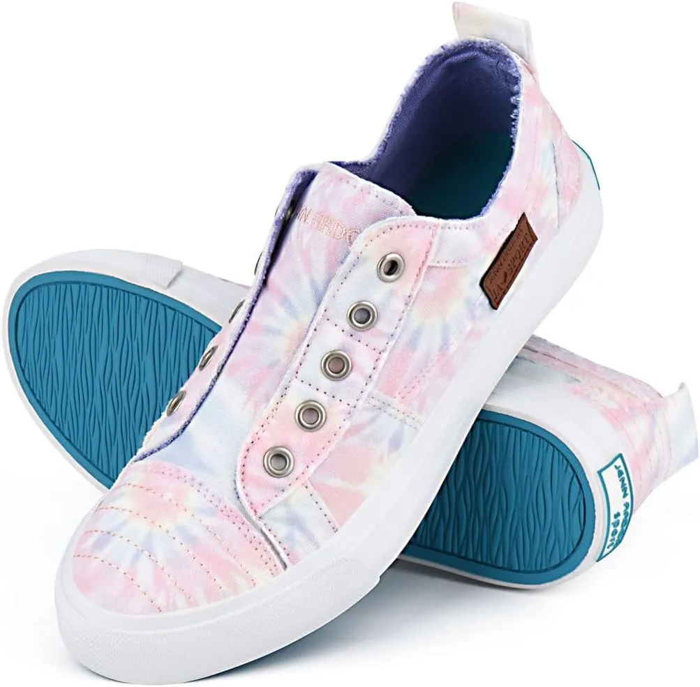 JENN ARDOR Womens Fall Slip On Fashion Sneakers No Laces Comfortable Casual Low Canvas Sneakers Flats Walking Shoes