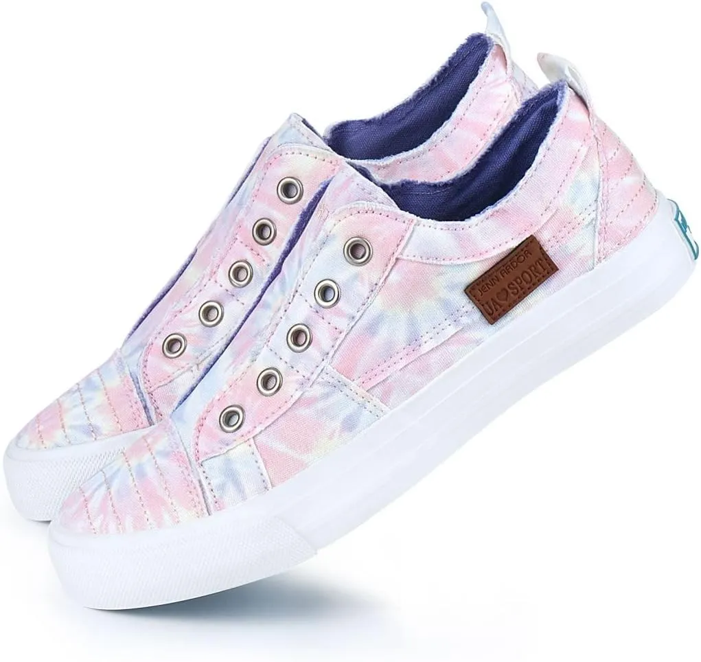JENN ARDOR Womens Fall Slip On Fashion Sneakers No Laces Comfortable Casual Low Canvas Sneakers Flats Walking Shoes