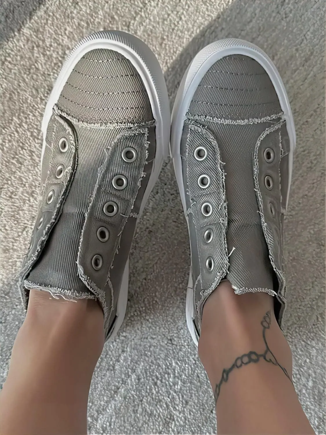 JENN ARDOR Womens Fall Slip On Fashion Sneakers No Laces Comfortable Casual Low Canvas Sneakers Flats Walking Shoes