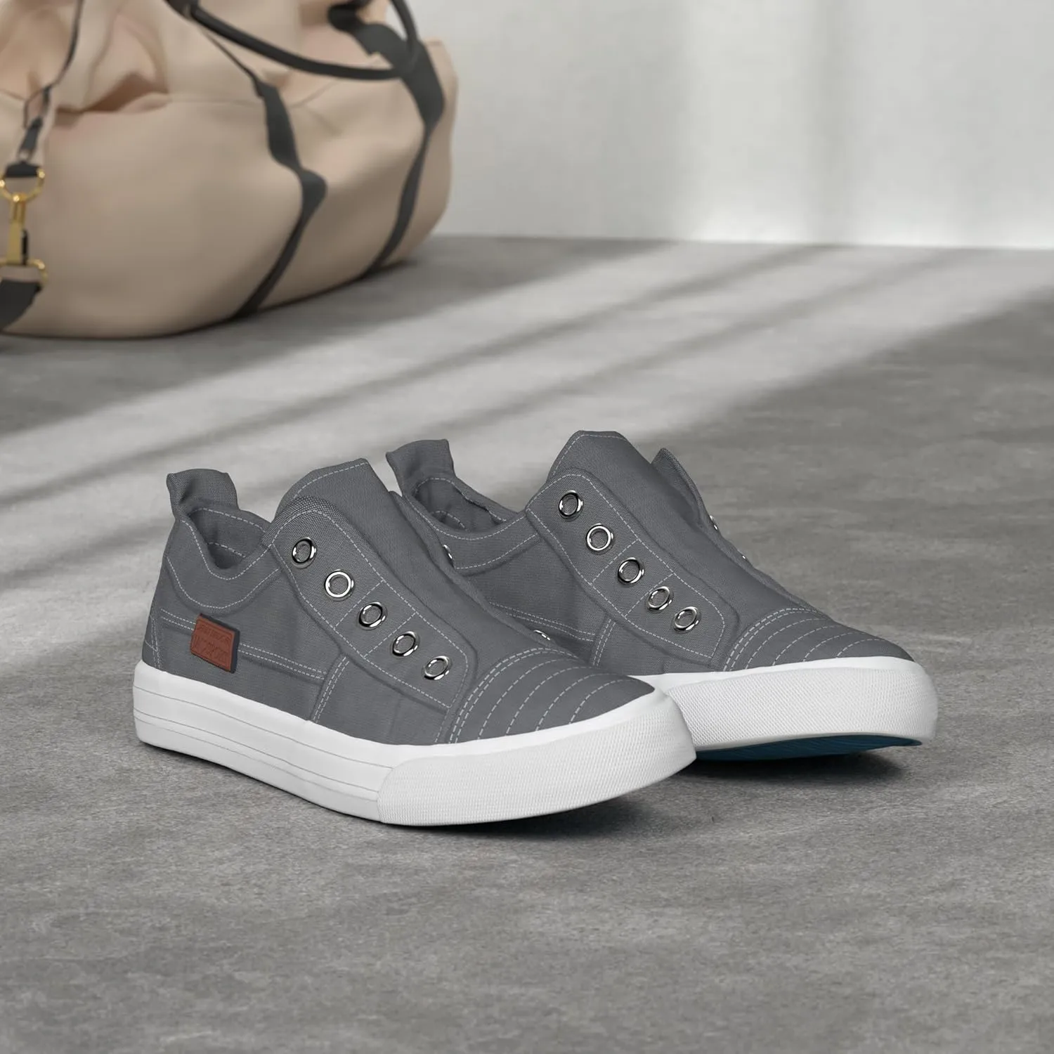 JENN ARDOR Womens Fall Slip On Fashion Sneakers No Laces Comfortable Casual Low Canvas Sneakers Flats Walking Shoes