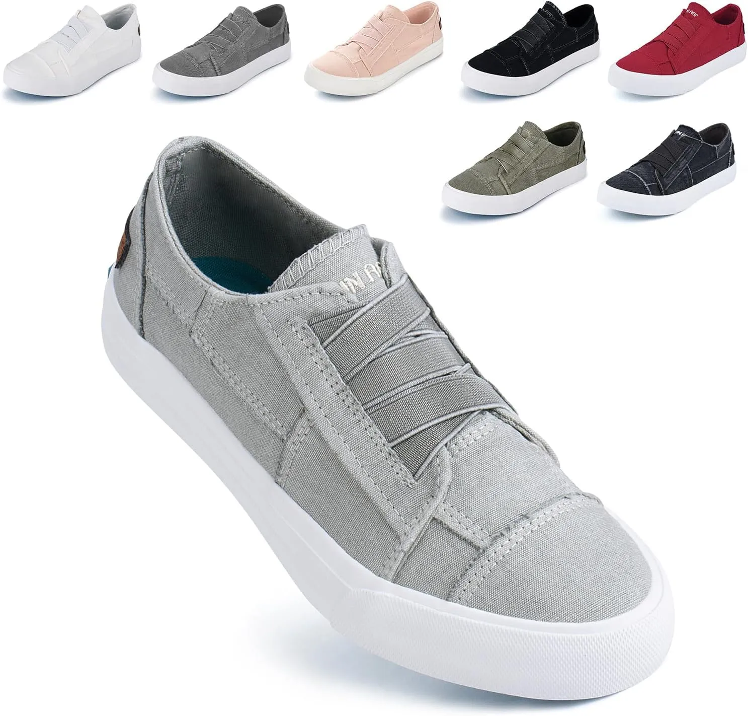 JENN ARDOR Women's Stylish Slip On Sneakers No Laces Elastic Low Top Canvas Sneakers Trendy Flats Comfortable Casual Walking Shoes