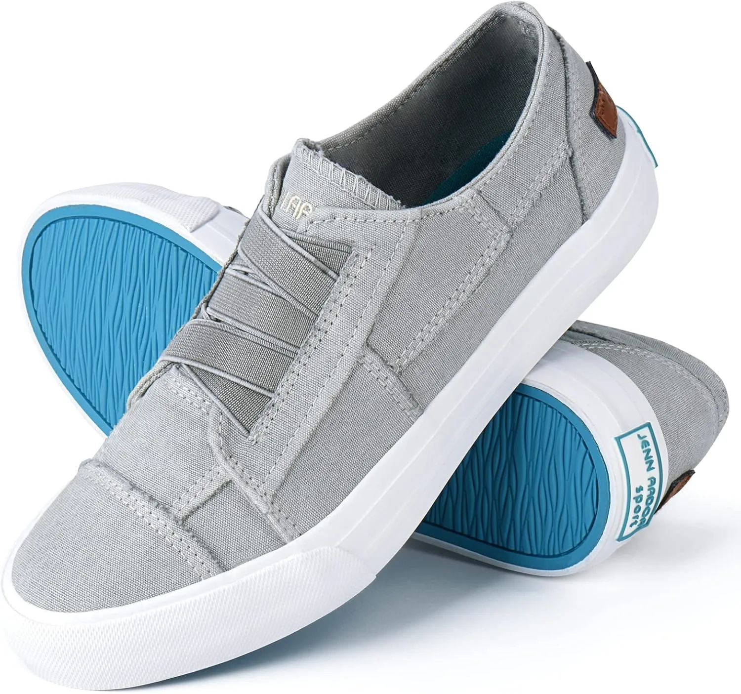 JENN ARDOR Women's Stylish Slip On Sneakers No Laces Elastic Low Top Canvas Sneakers Trendy Flats Comfortable Casual Walking Shoes