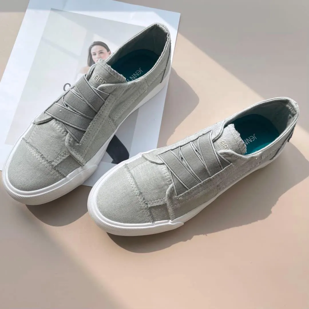 JENN ARDOR Women's Stylish Slip On Sneakers No Laces Elastic Low Top Canvas Sneakers Trendy Flats Comfortable Casual Walking Shoes