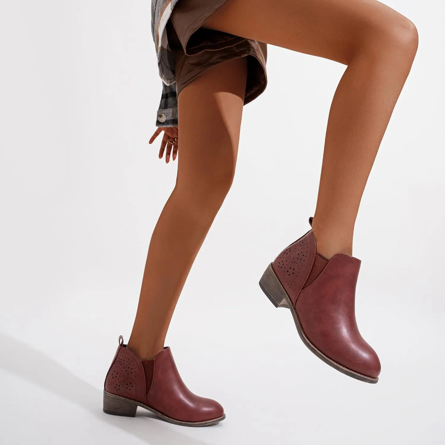 Jeossy Women's 9615 Chelsea Ankle Boots Cutout Perforated Short Booties Slip on
