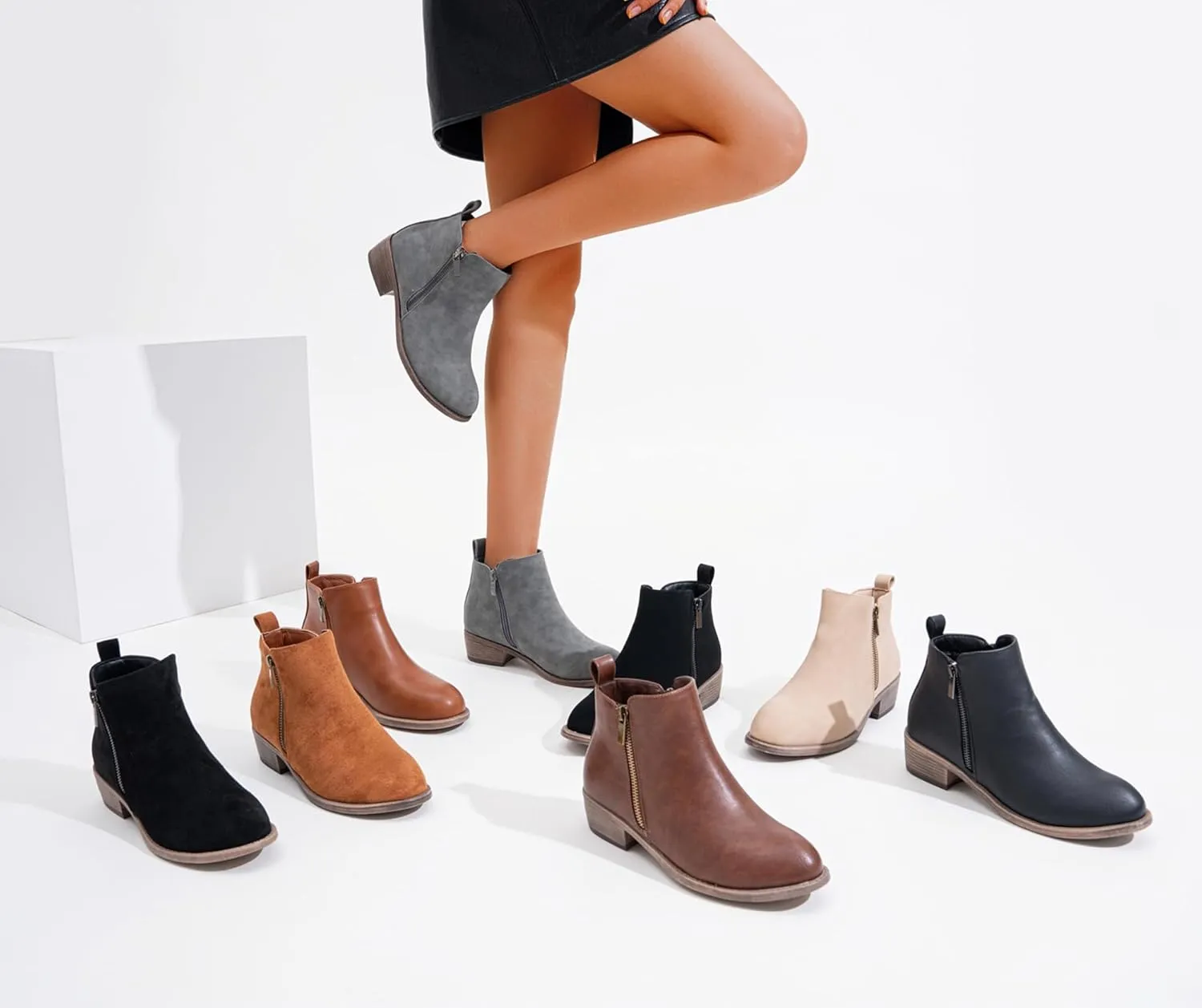 Jeossy Women's Ankle Boots, Classic Low Heeled Short Booties, Casual Comfortable Boots