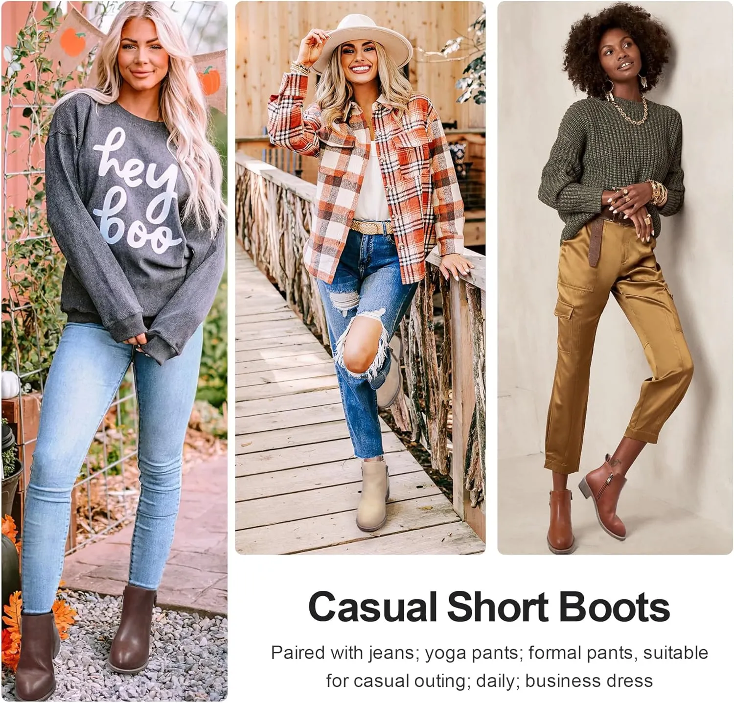 Jeossy Women's Ankle Boots, Classic Low Heeled Short Booties, Casual Comfortable Boots