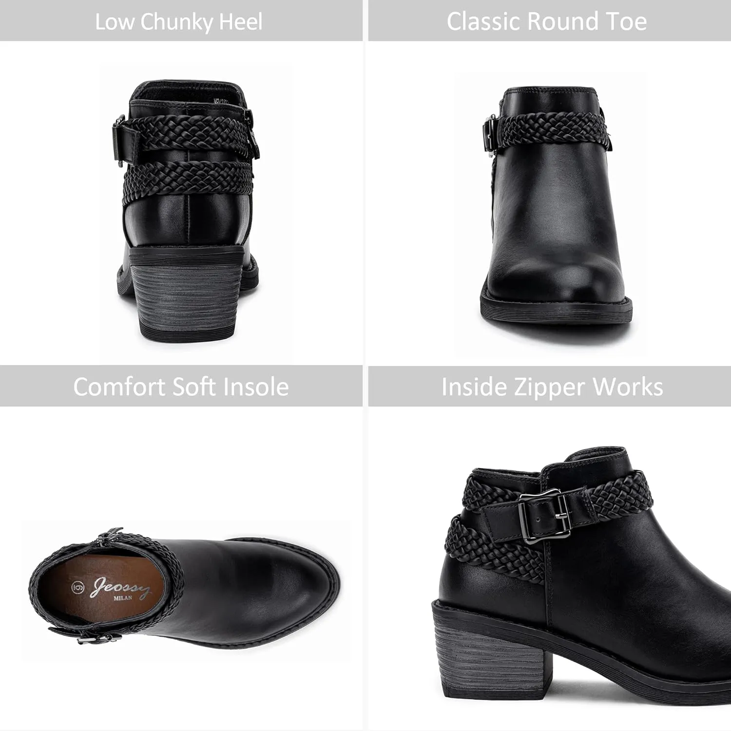 Jeossy Women's Ankle Boots, Low Heel Short Booties, Dress Fall Boots with Inner Zipper