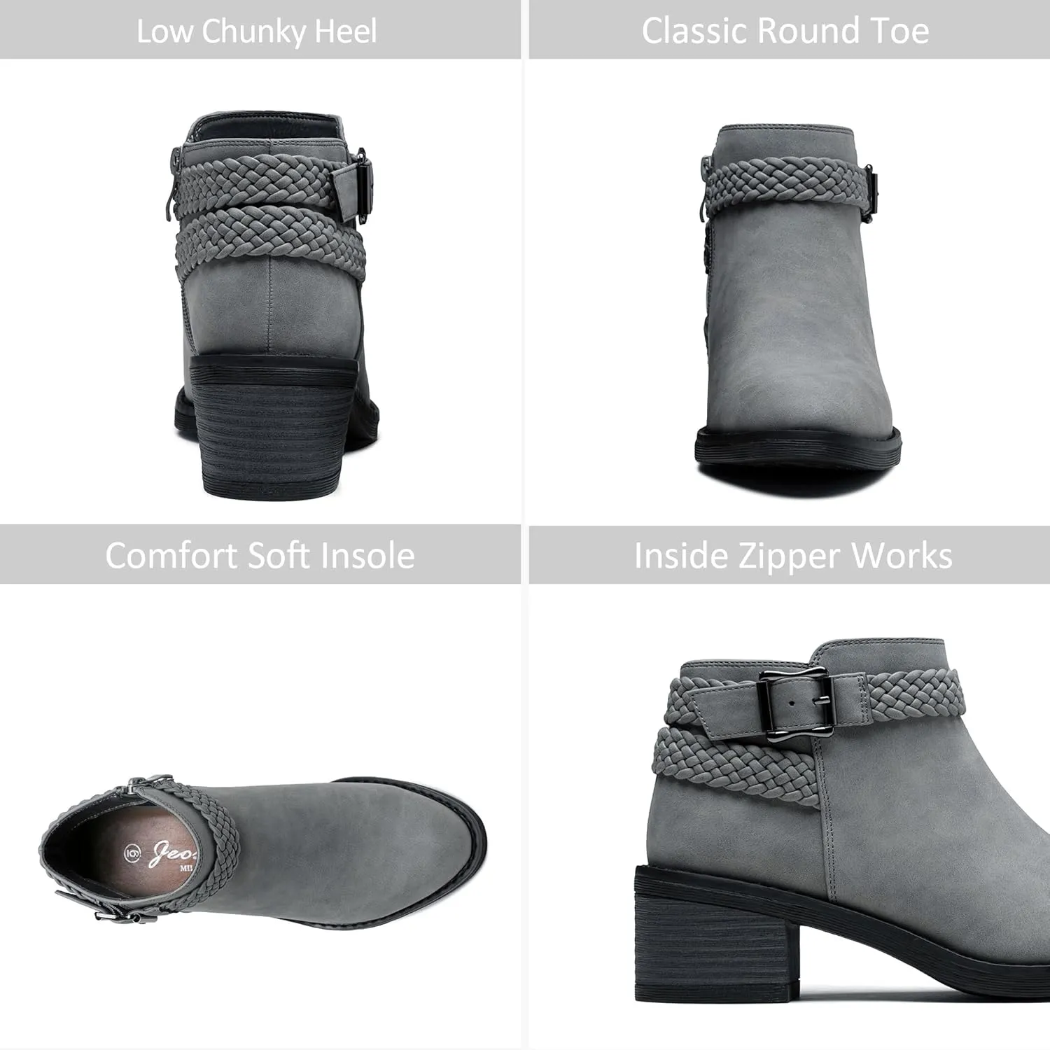 Jeossy Women's Ankle Boots, Low Heel Short Booties, Dress Fall Boots with Inner Zipper