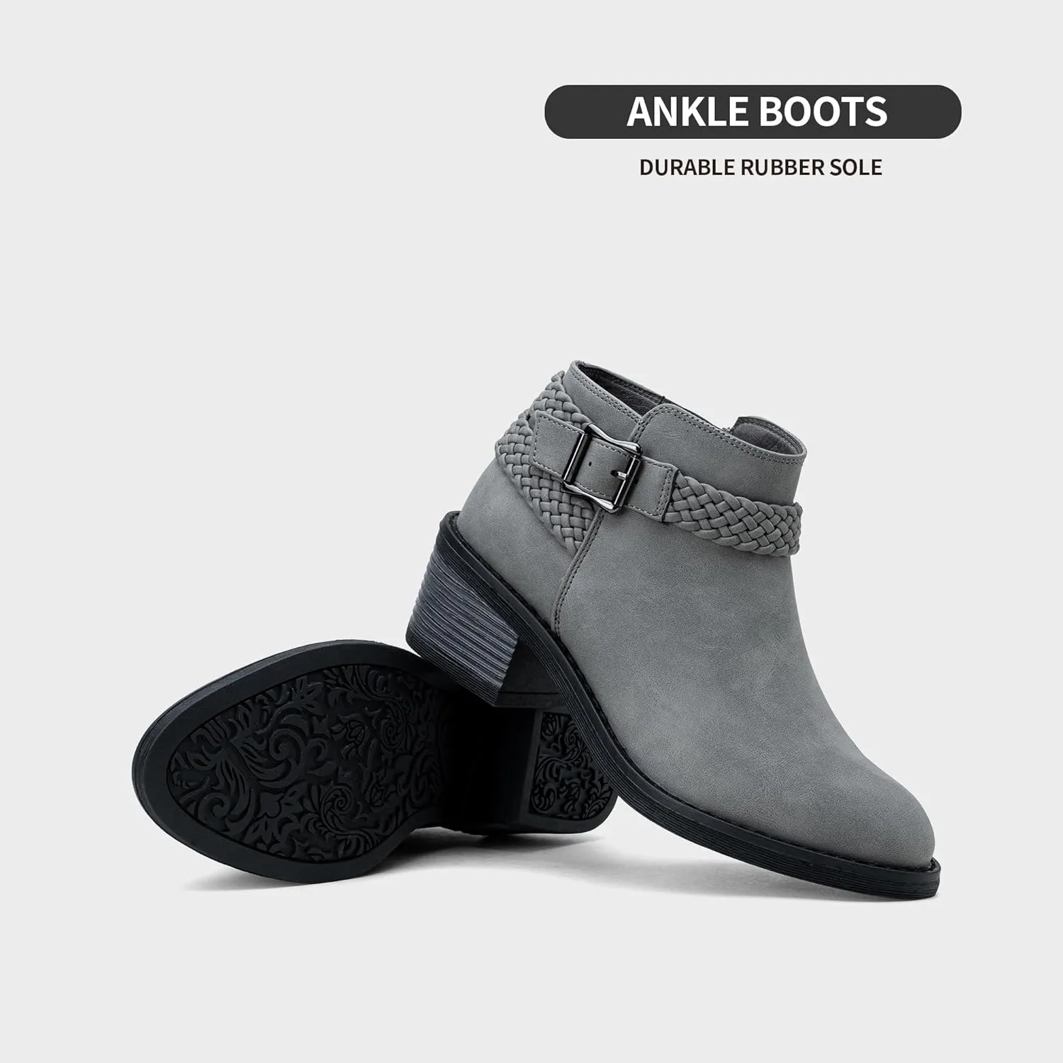 Jeossy Women's Ankle Boots, Low Heel Short Booties, Dress Fall Boots with Inner Zipper