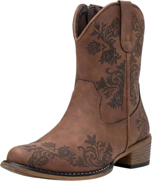 Jeossy Women's Cowboy Boots Short Cowgirl Ankle Boots Western 9805 Booties Square Toe with Zipper