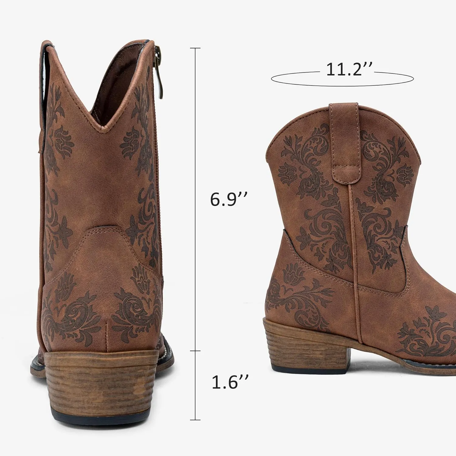 Jeossy Women's Cowboy Boots Short Cowgirl Ankle Boots Western 9805 Booties Square Toe with Zipper