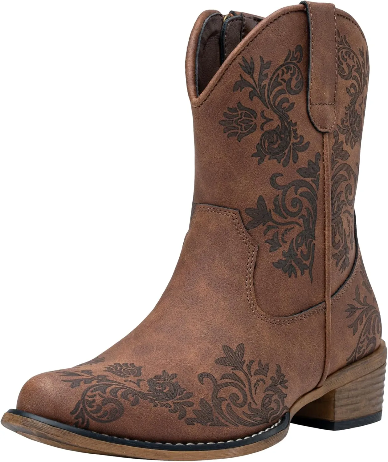 Jeossy Women's Cowboy Boots Short Cowgirl Ankle Boots Western 9805 Booties Square Toe with Zipper