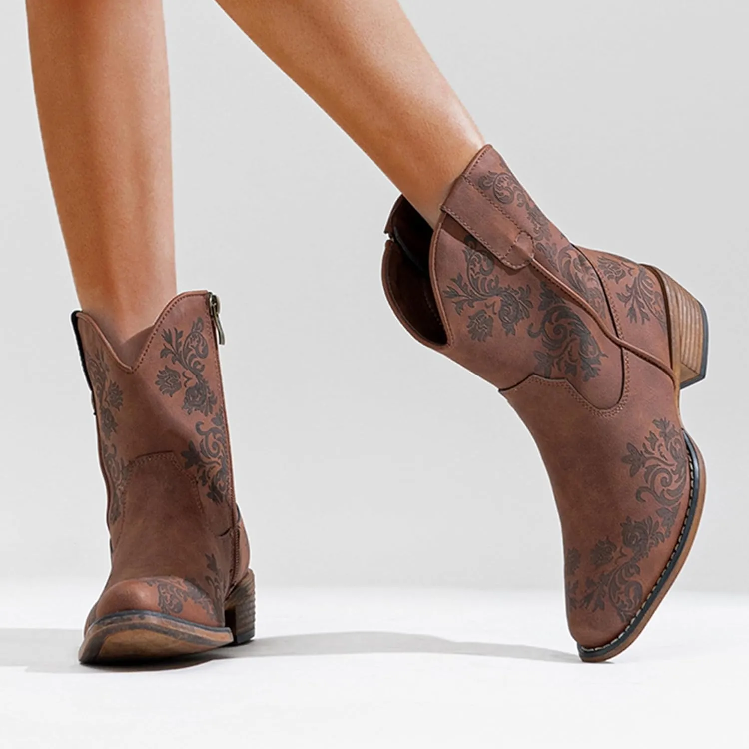 Jeossy Women's Cowboy Boots Short Cowgirl Ankle Boots Western 9805 Booties Square Toe with Zipper