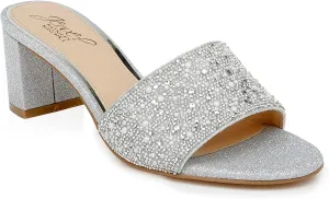 Jewel Badgley Mischka Della Glitter Block Heel Mules