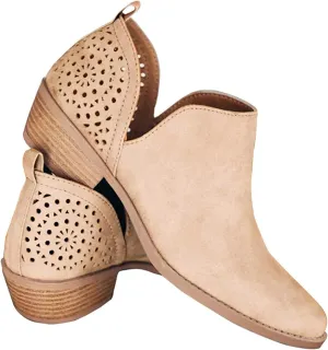 JITUUE Ankle Boots for women Casual Cut Out Slip On Low Heel Short Chunky Stacked Heel Perforated Side V Cut Western Booties Cutout Shoes