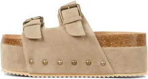 JORISTIMO Women's Cork Flatform Sandals Dual Buckled Band Suede Clogs Platform Slip On Sandals