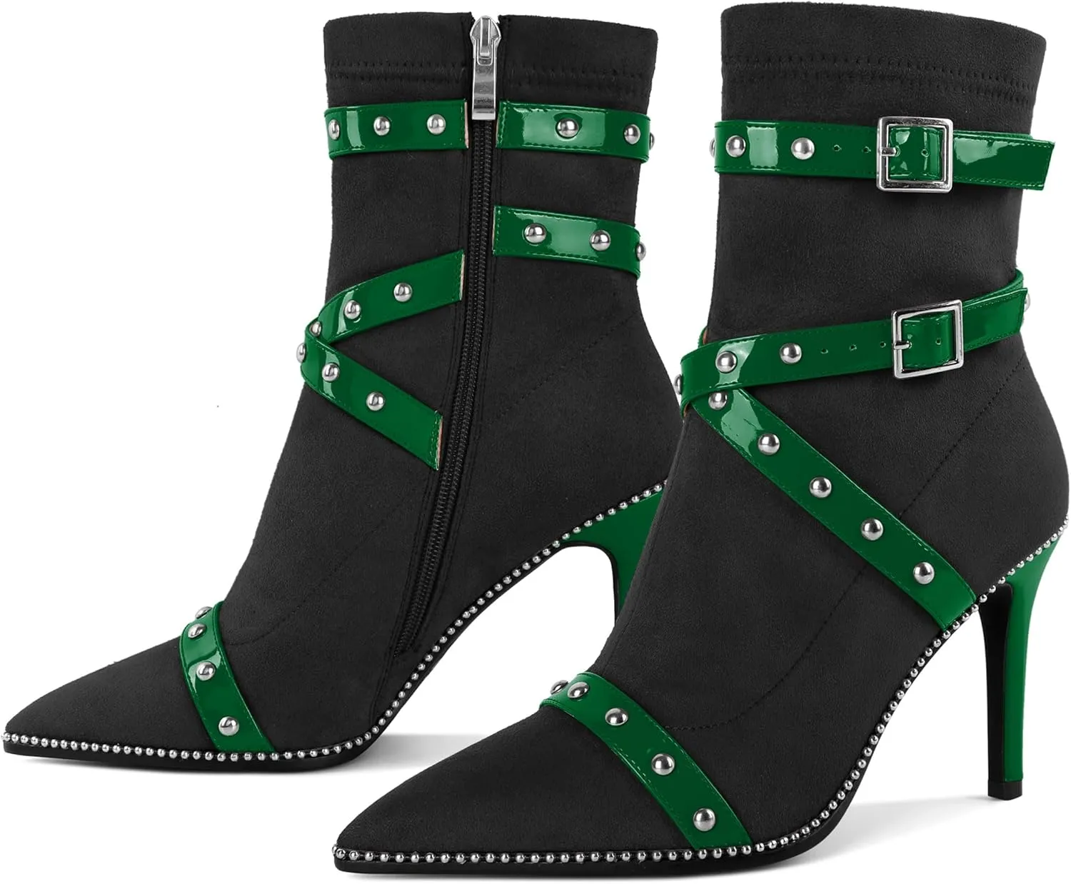 Joseywade Womens Ankle Booties 3.7 Inch Heel High Stiletto Boots Beaded Studded Pointed Toe Side Zipper Boots Size 5-13