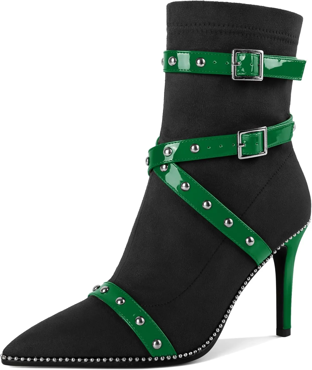 Joseywade Womens Ankle Booties 3.7 Inch Heel High Stiletto Boots Beaded Studded Pointed Toe Side Zipper Boots Size 5-13