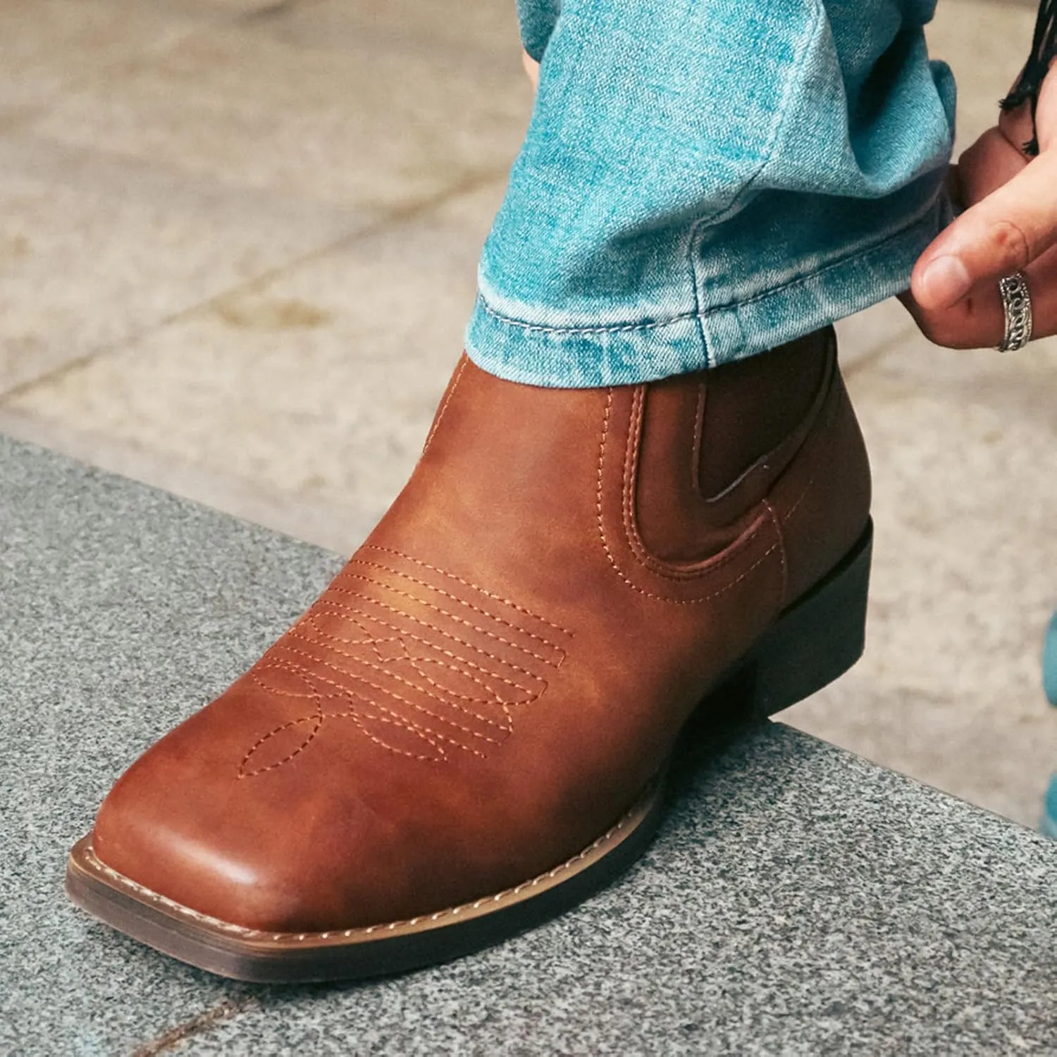 J's.o.l.e Cowboy Boots for Men Western Square Toe Ankle Chelsea Boots