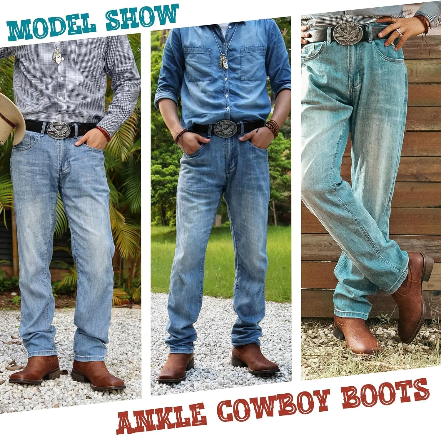 J's.o.l.e Cowboy Boots for Men Western Square Toe Ankle Chelsea Boots