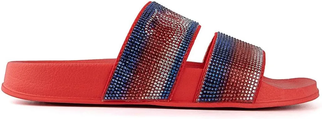JUICY COUTURE Slide Double Strap Sandals, Beach Flats for Women, Summer Shoes