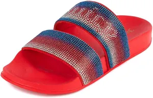 JUICY COUTURE Slide Double Strap Sandals, Beach Flats for Women, Summer Shoes