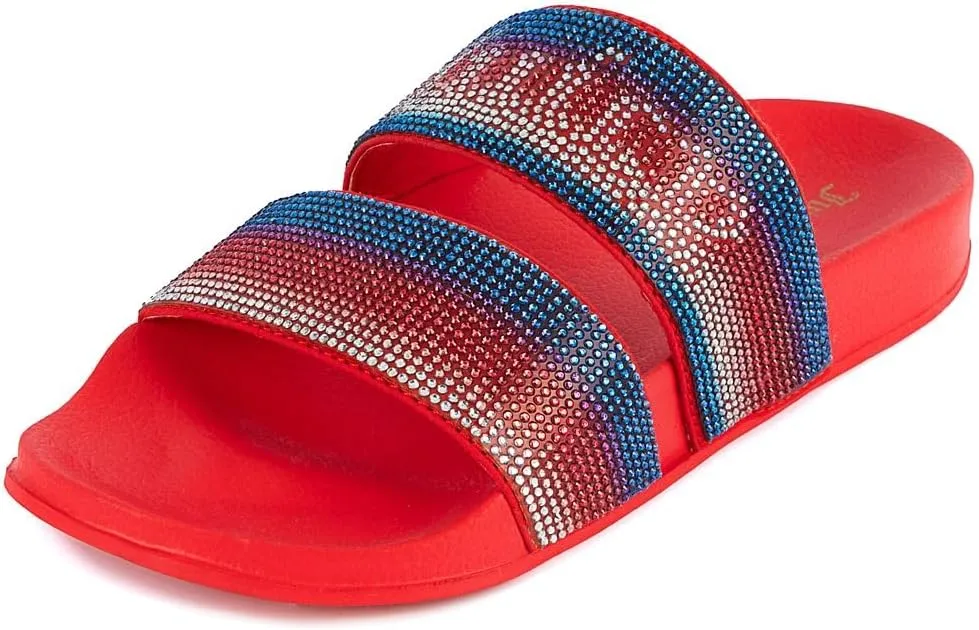 JUICY COUTURE Slide Double Strap Sandals, Beach Flats for Women, Summer Shoes