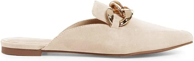 Juliet Holy Womens Mules Flats Pointed Toe Backless Loafers Slip on Metal Chain Slides
