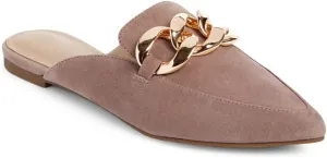 Juliet Holy Womens Mules Flats Pointed Toe Backless Loafers Slip on Metal Chain Slides
