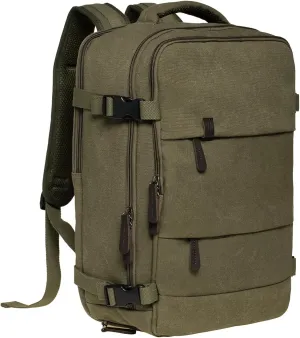 KAUKKO Canvas Travel Rucksack, Large Capacity Carry On Bag with Shoe Pouch and 15.6 inch Laptop Compartment, Flight Approved Outdoor 40L Luggage Weekender Bag, 12-ARMYGREEN