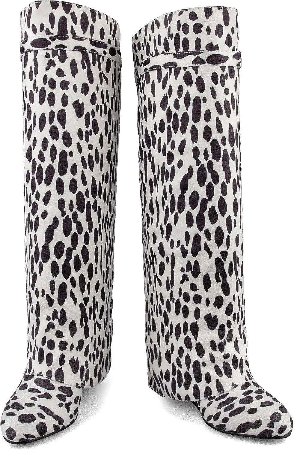 keleimusi Fold Over Wedge Boots Heeled PadLock Pant Knee High Shoes Tall/Short Booties in Black