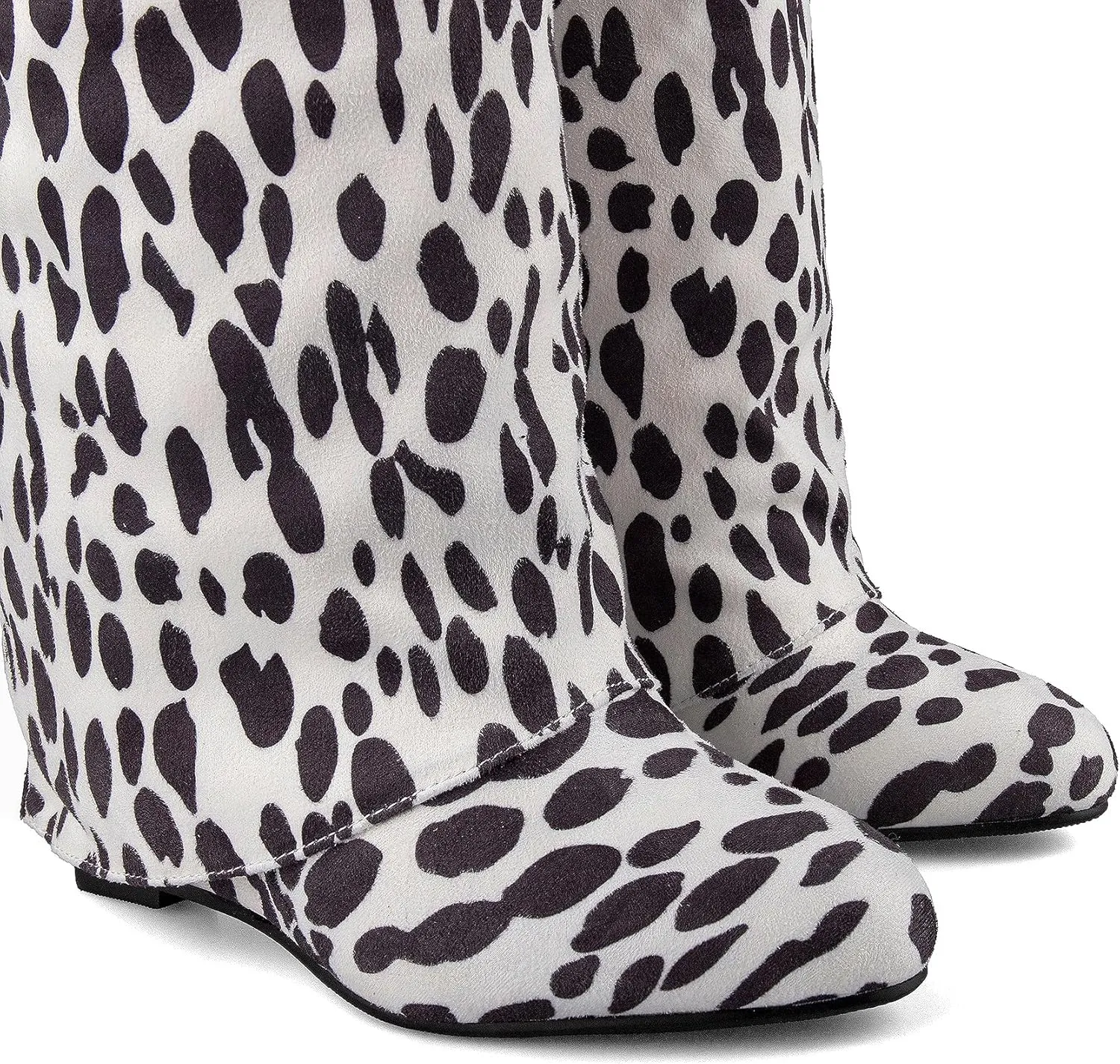 keleimusi Fold Over Wedge Boots Heeled PadLock Pant Knee High Shoes Tall/Short Booties in Black