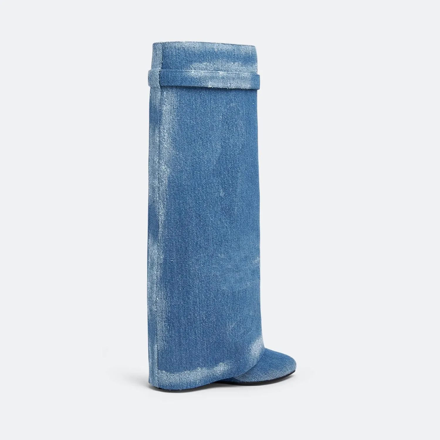 keleimusi Fold Over Wedge Boots Heeled PadLock Pant Knee High Shoes Tall/Short Booties in Black