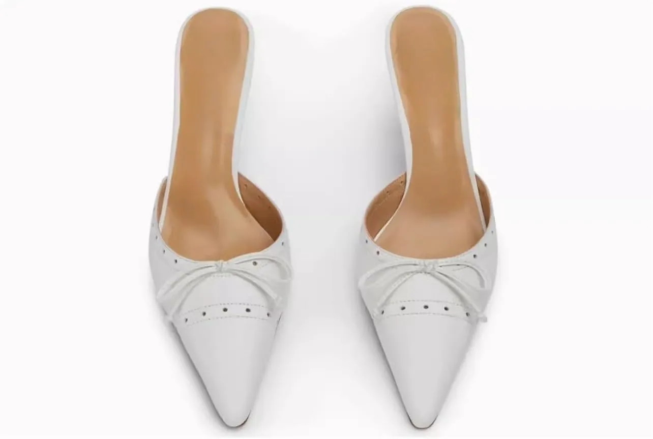 keleimusi Mid Heel Slip On Pumps Bow Tie Heeled Mules for Women Stiletto Heels Dress Party Wedding Pumps