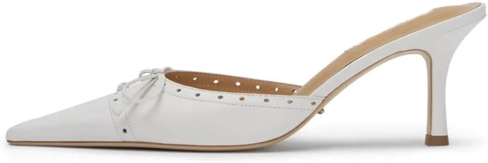 keleimusi Mid Heel Slip On Pumps Bow Tie Heeled Mules for Women Stiletto Heels Dress Party Wedding Pumps