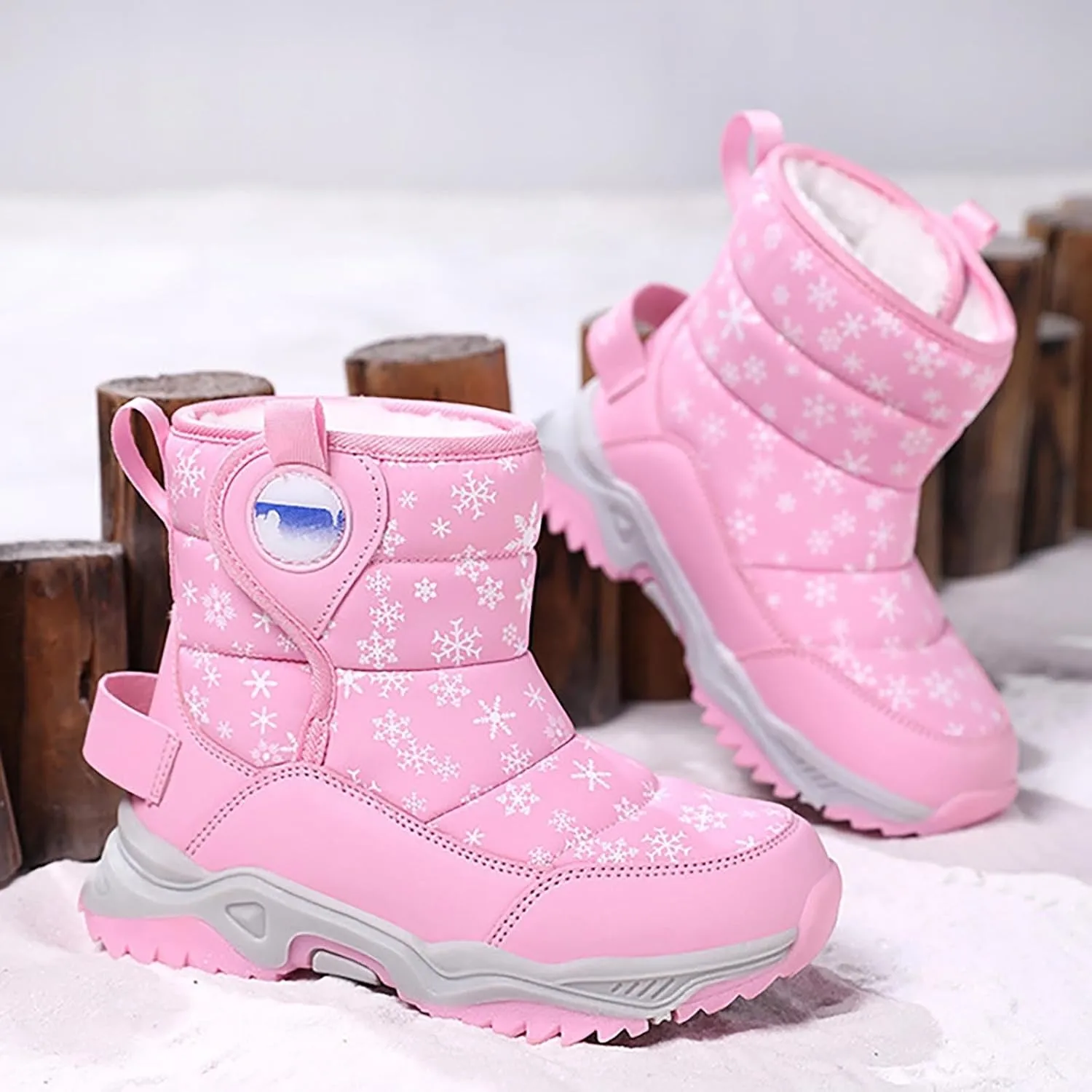 Kids Boy Girl Snow Boots Winter Outdoor Water Proof with F𝐮r Lined Cold-Weather Mid Calf Snow Slip 𝗥esistant Boots