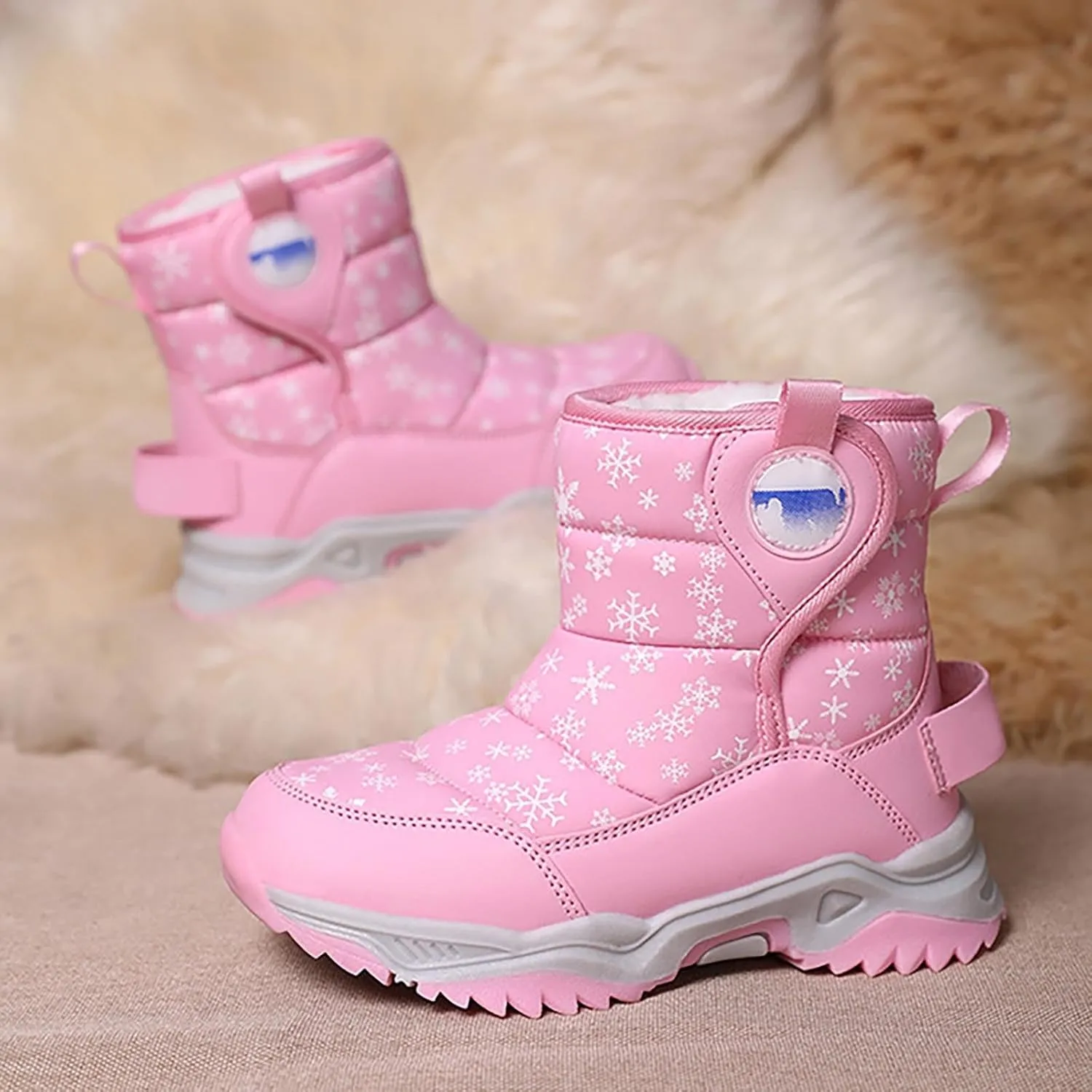 Kids Boy Girl Snow Boots Winter Outdoor Water Proof with F𝐮r Lined Cold-Weather Mid Calf Snow Slip 𝗥esistant Boots