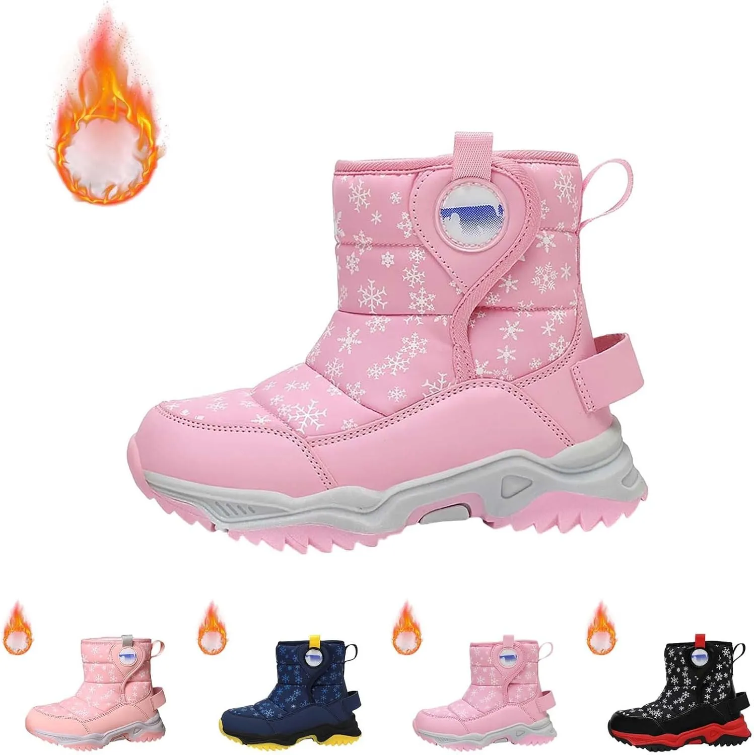 Kids Boy Girl Snow Boots Winter Outdoor Water Proof with F𝐮r Lined Cold-Weather Mid Calf Snow Slip 𝗥esistant Boots
