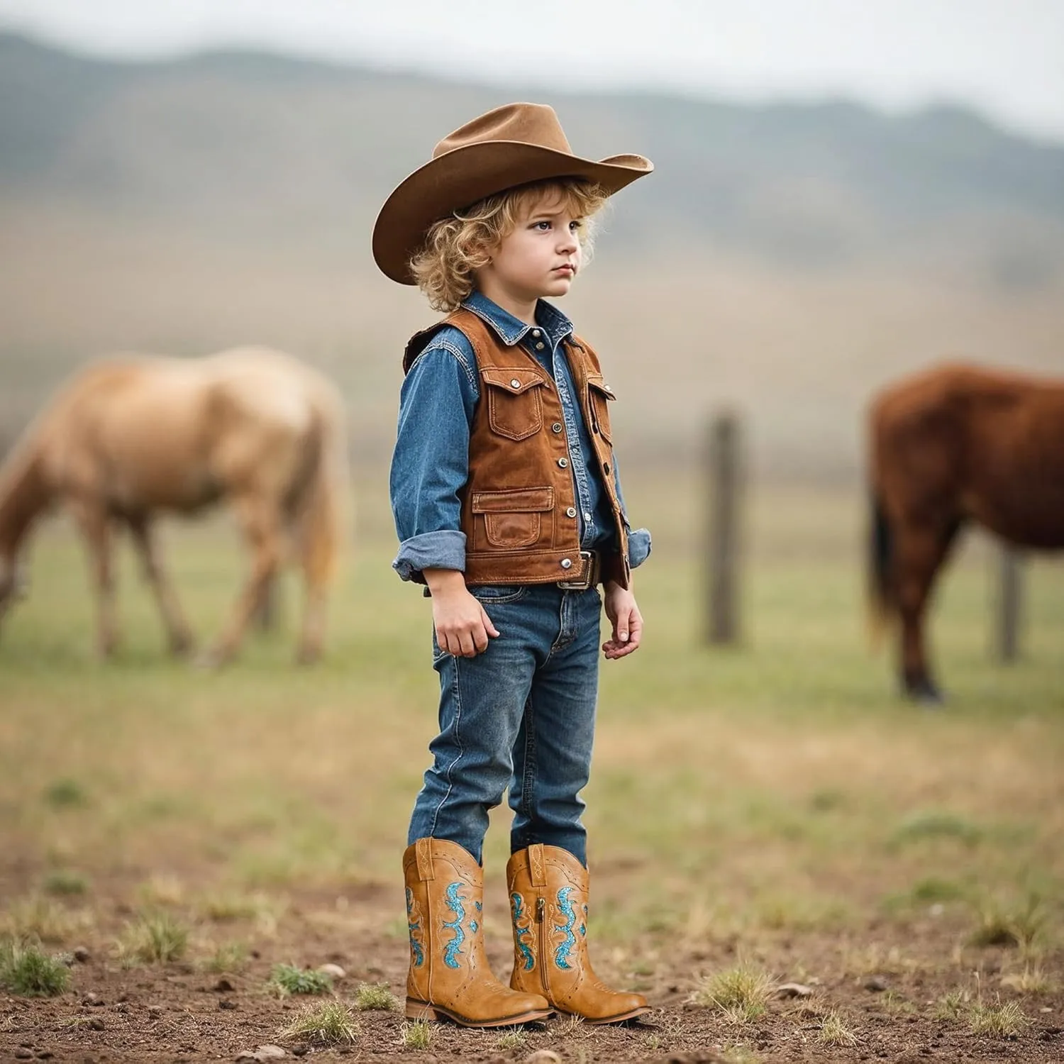 Kids Cowgirl Boots for Girls Western Square Toe Girls Sparkle Boots Zipper Mid Calf Low Heel Horse Riding for Toddler Little Big Kids