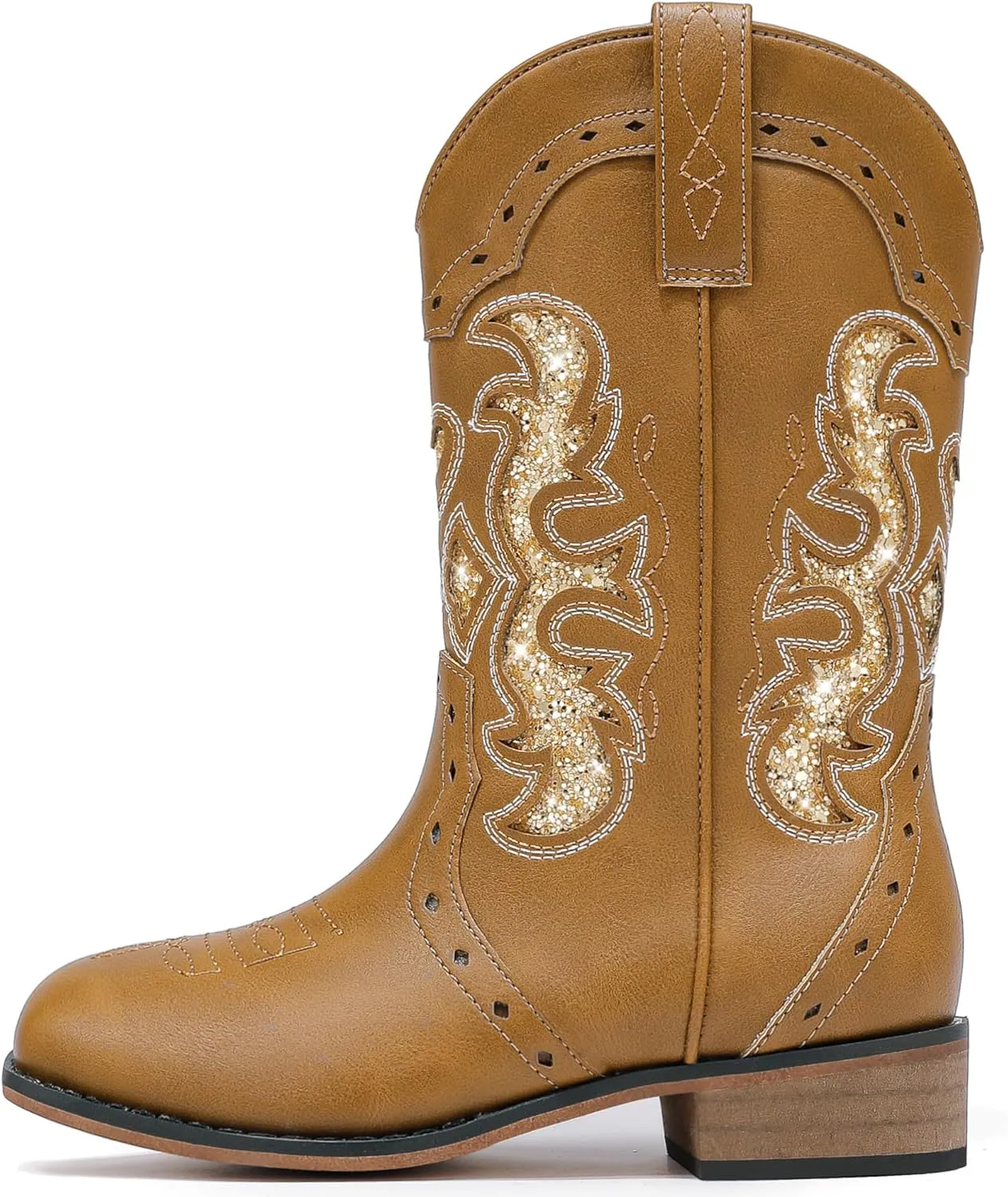 Kids Cowgirl Boots for Girls Western Square Toe Girls Sparkle Boots Zipper Mid Calf Low Heel Horse Riding for Toddler Little Big Kids
