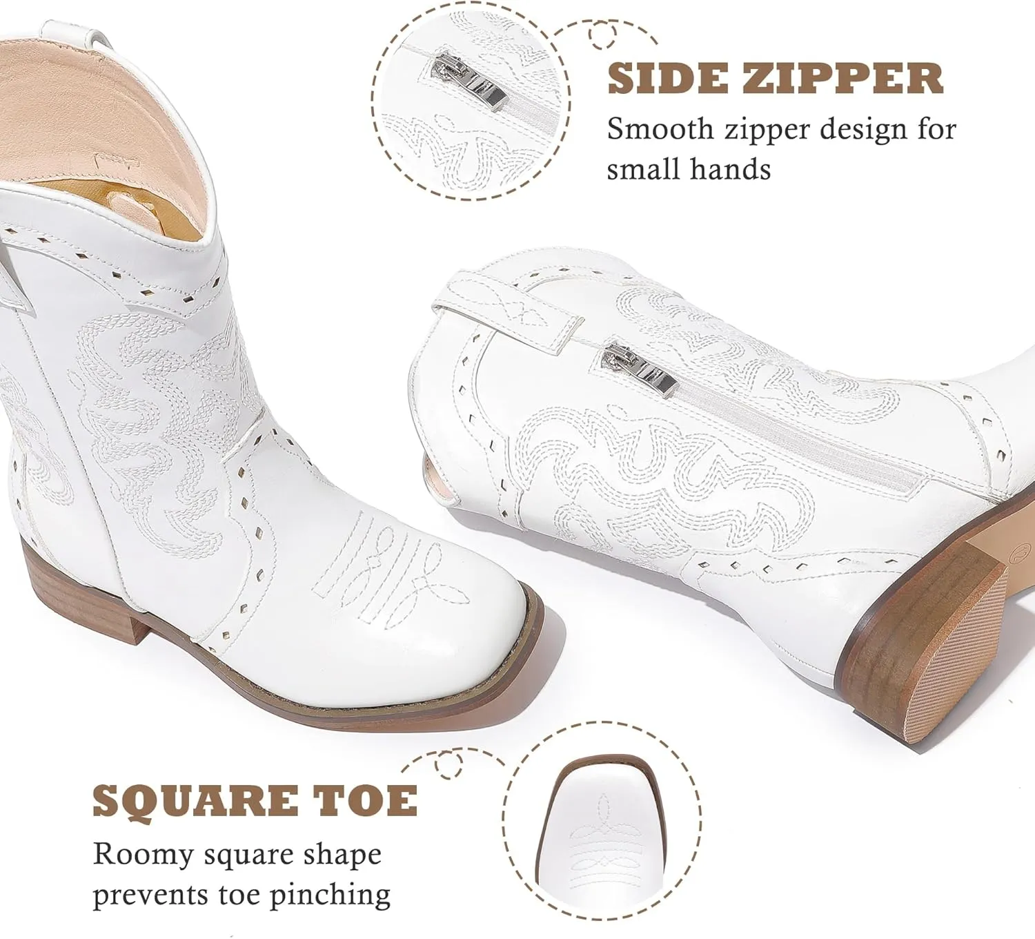 Kids Cowgirl Boots for Girls Western Square Toe Girls Sparkle Boots Zipper Mid Calf Low Heel Horse Riding for Toddler Little Big Kids