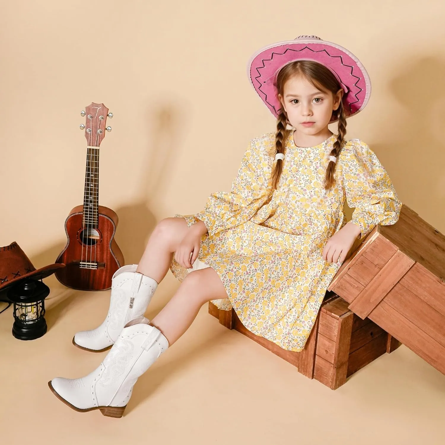 Kids Cowgirl Boots for Girls Western Square Toe Girls Sparkle Boots Zipper Mid Calf Low Heel Horse Riding for Toddler Little Big Kids