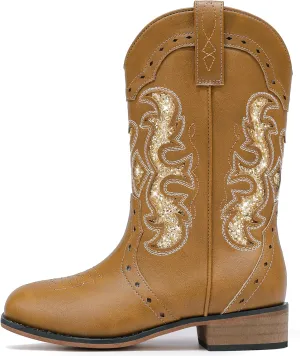 Kids Cowgirl Boots for Girls Western Square Toe Girls Sparkle Boots Zipper Mid Calf Low Heel Horse Riding for Toddler Little Big Kids