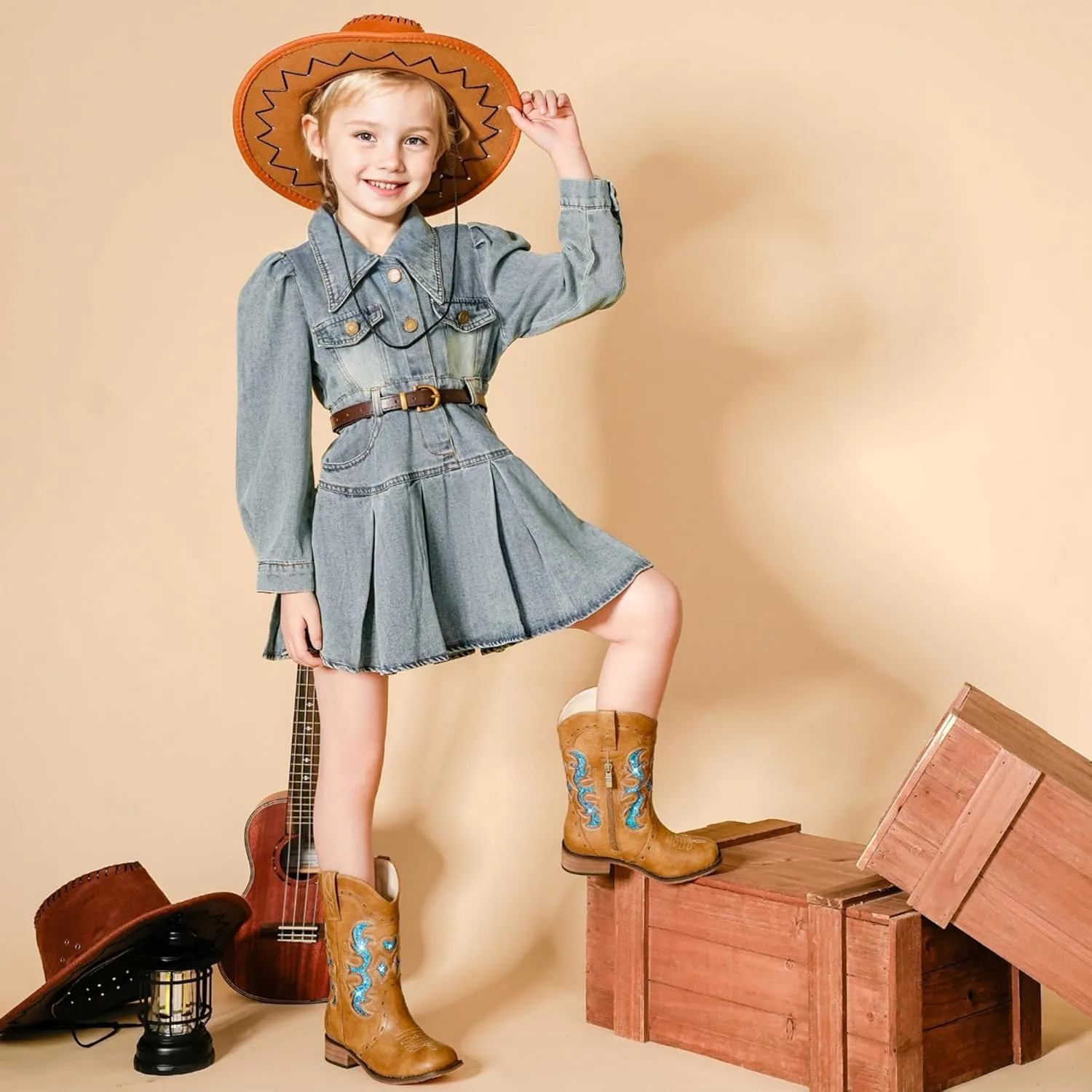Kids Cowgirl Boots for Girls Western Square Toe Girls Sparkle Boots Zipper Mid Calf Low Heel Horse Riding for Toddler Little Big Kids