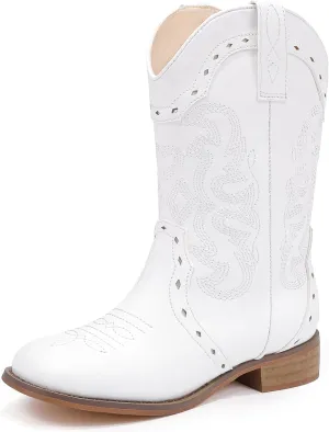 Kids Cowgirl Boots for Girls Western Square Toe Girls Sparkle Boots Zipper Mid Calf Low Heel Horse Riding for Toddler Little Big Kids