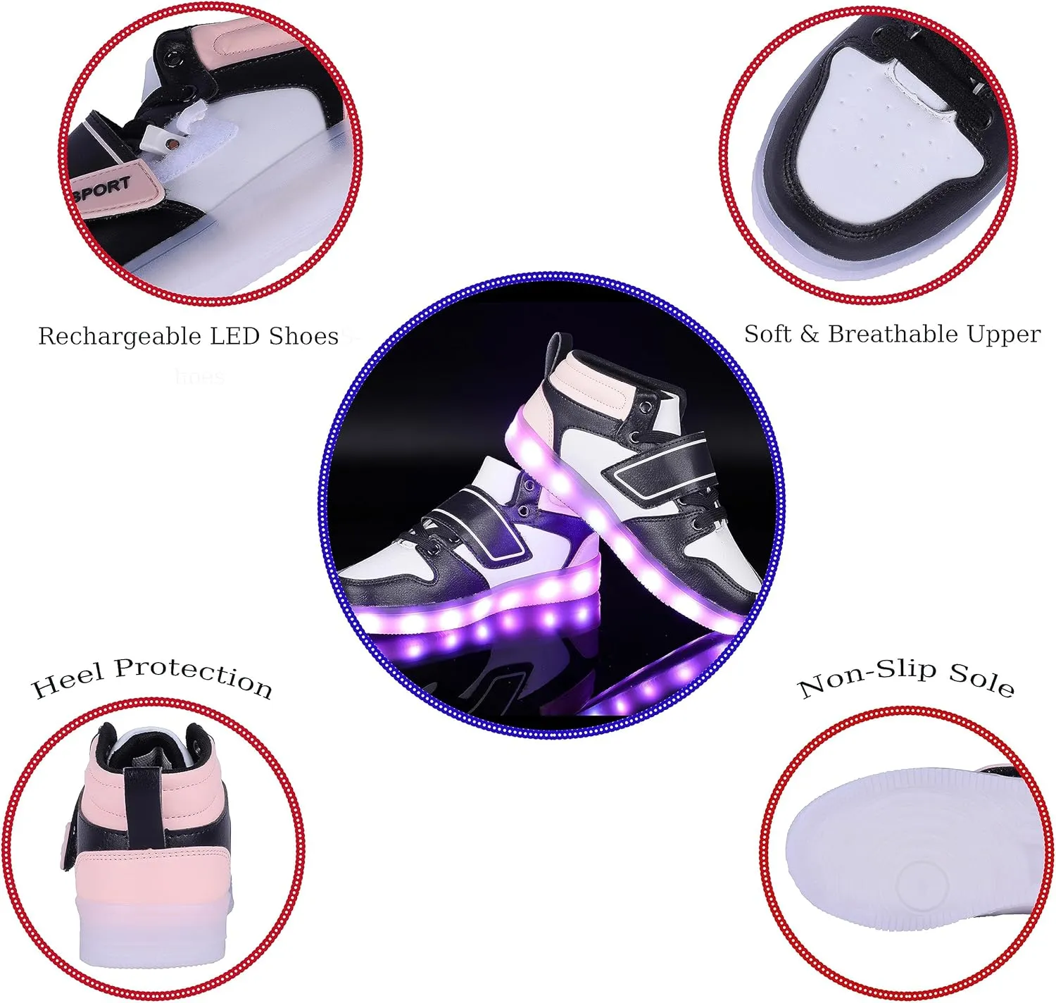 Kids Light up Shoes LED USB Charging Flashing High-top Sneakers Boys Girls Trainers for Festivals Halloween Christmas New Year Party