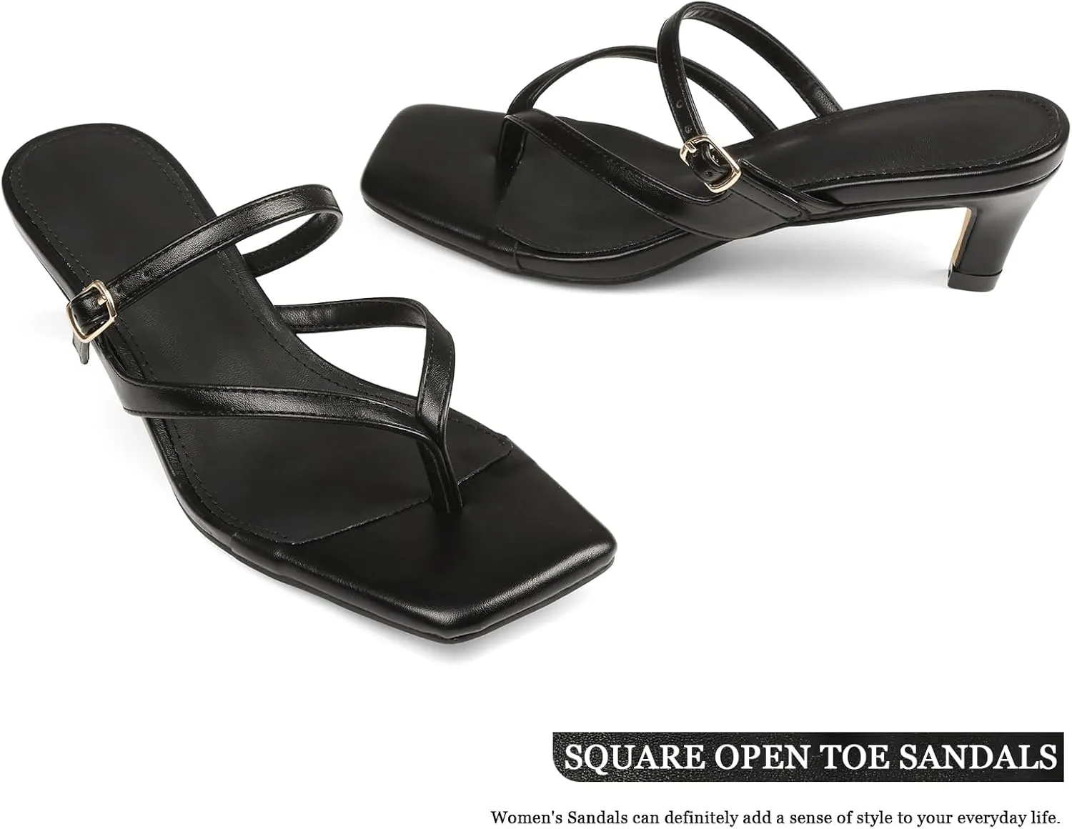 Kitten Heel Sandals for Women Square Open Toe Strappy Sandals Flip Flops Low Heels Fashion Comfort Party Dress Shoes